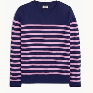 J. Crew Teddie Navy Blue Pink Striped Sweater Cotton NWT Size XXS Crewneck